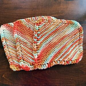 Handmade Blue Pink Orange Brown Knit Washcloths 3 pack 100% cotton